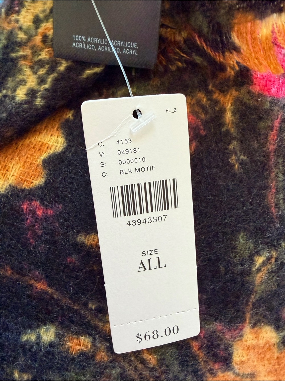 Anthropologie Black Floral Blanket Scarf Red/Mustard Yellow Grandmillennial NWT - Picture 3 of 4